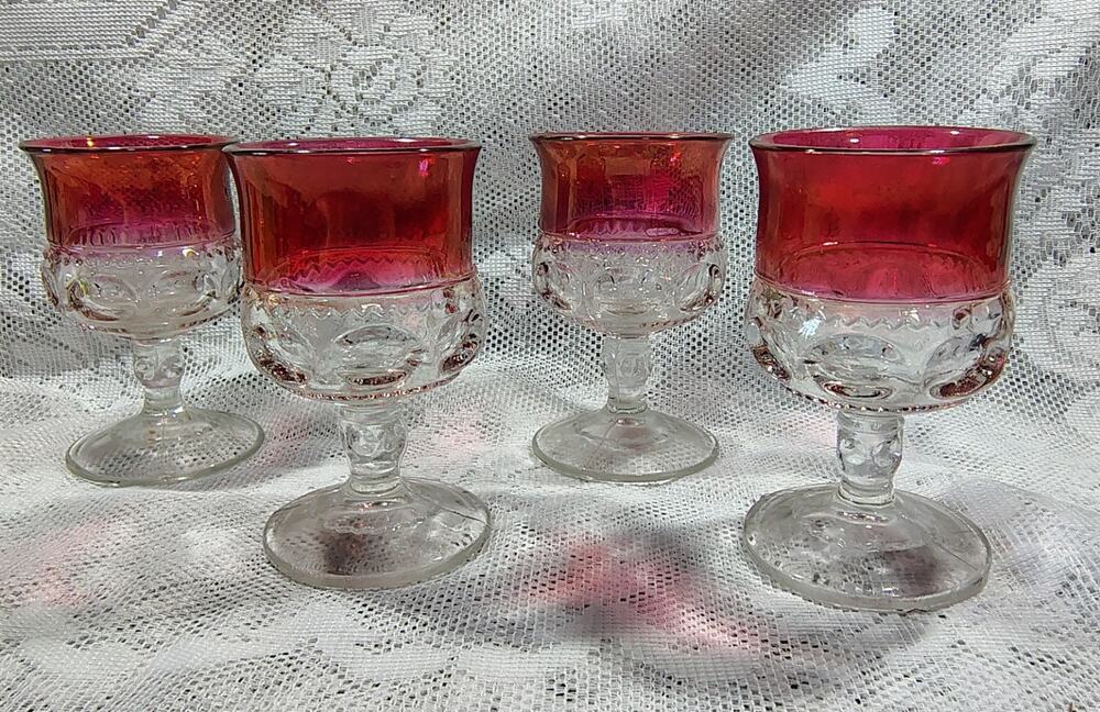 4 Tiffin Kings Crown Thumbprint Ruby Red Flash Glass Wine Water Goblets (#2)